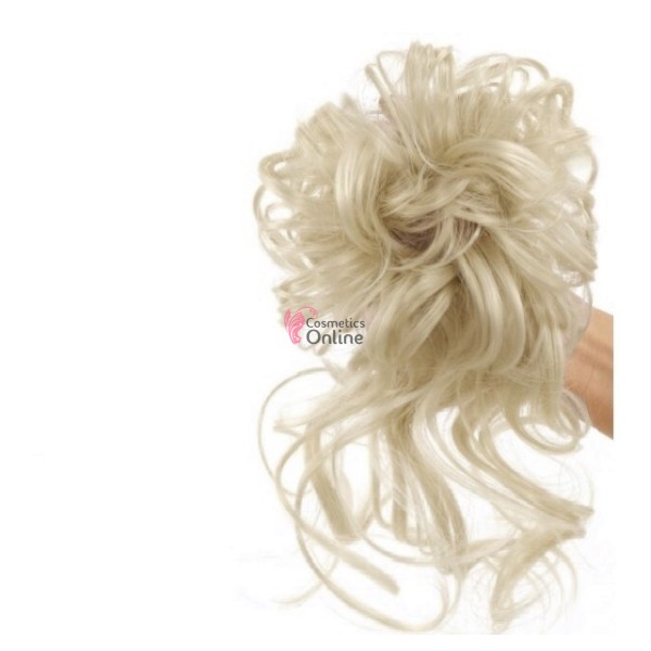Coc modern din par artificial  cu elastic si suvite ATM4160B - Blond Deschis White + 2 Agrafe
